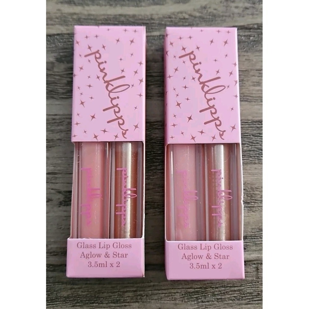 2X PINKLIPPS COSMETICS Lip Gloss Duo 7ml AGLOW & STAR Sheer Glass Shine Sparkle